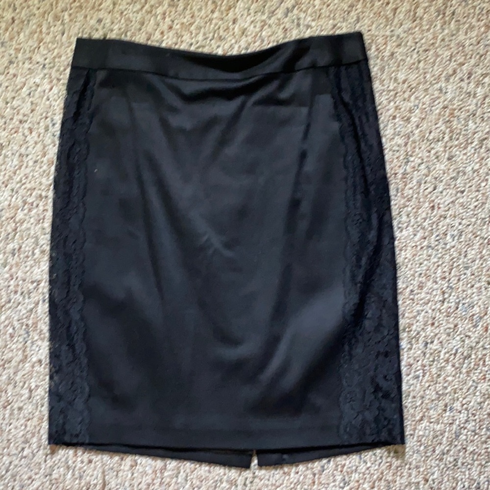 Ann Taylor wool sateen pencil skirt lace detail.